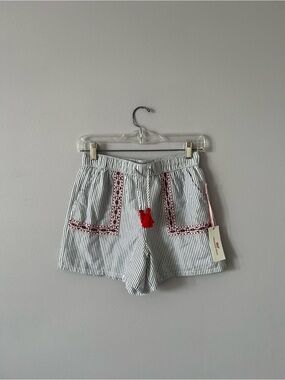 Vineyard Vines Navy & White Striped Kids Shorts with Red Tassel Accent